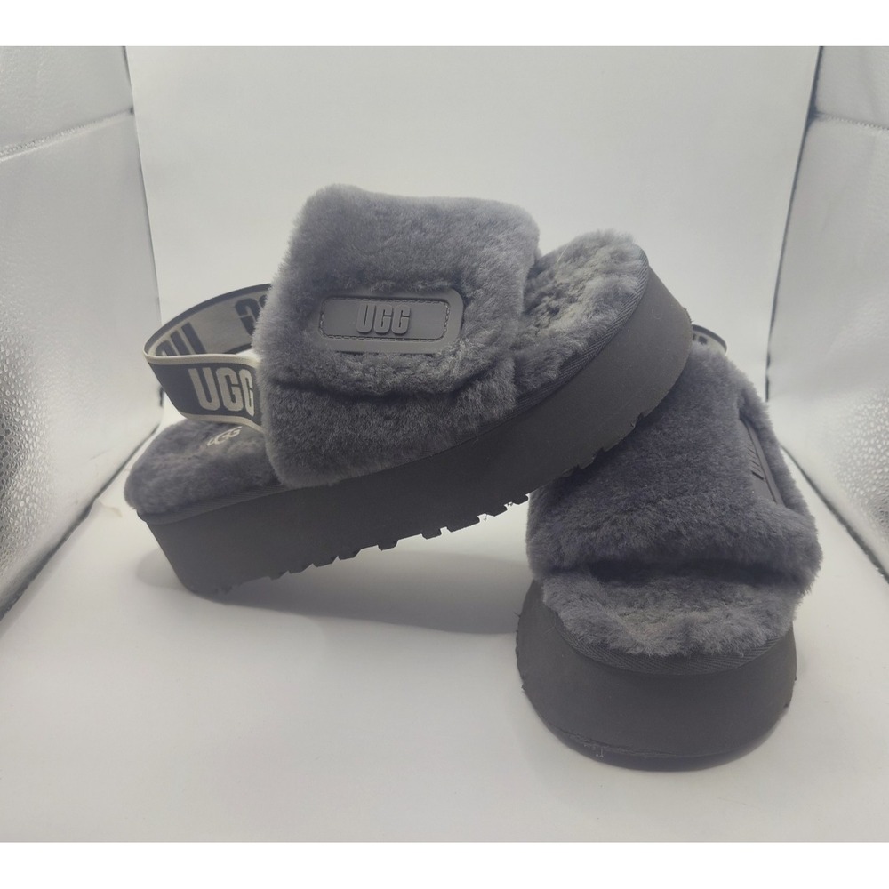 UGG Disco Slide Womens Platform Slippers Size 6 Ash Gray Sheepskin Slingback